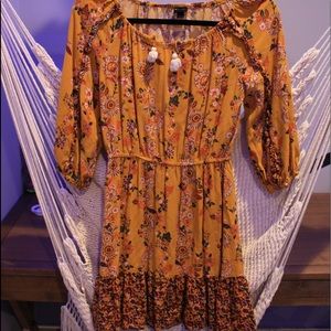 ART CLASS FLORAL ELASTIC WAISTBAND RUFFLED BOHO YELLOW DRESS GIRLS